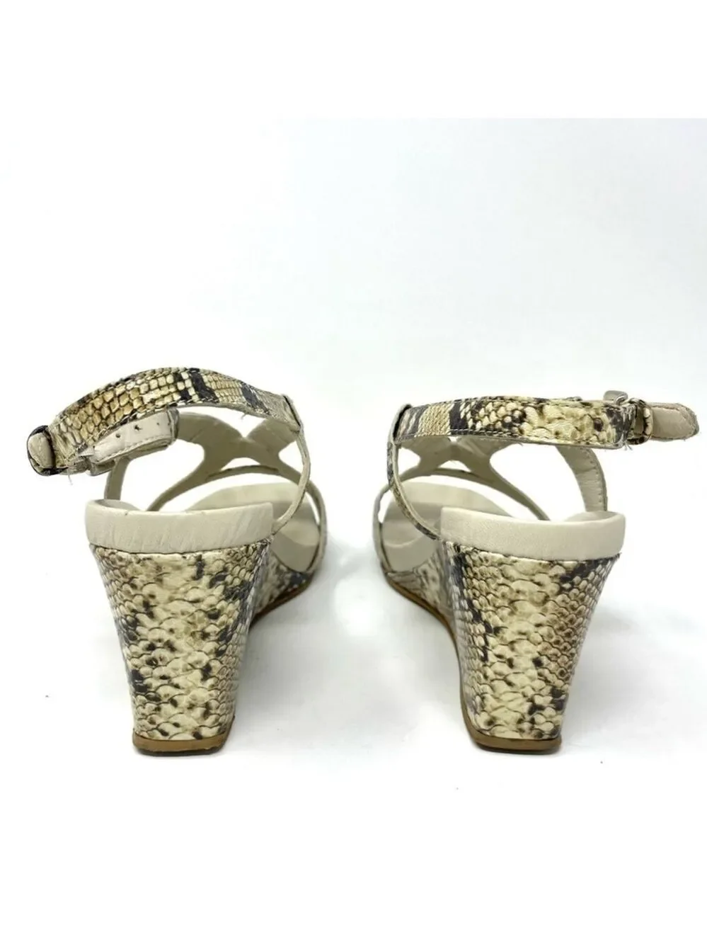 La Canadienne Cream Snake Print Wedge Sandals Size 39